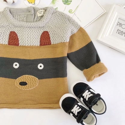 Autumn Winter Children Sweaters Baby Boy Girls Cotton Wool Sweater Cartoon Animal Tops Clothes