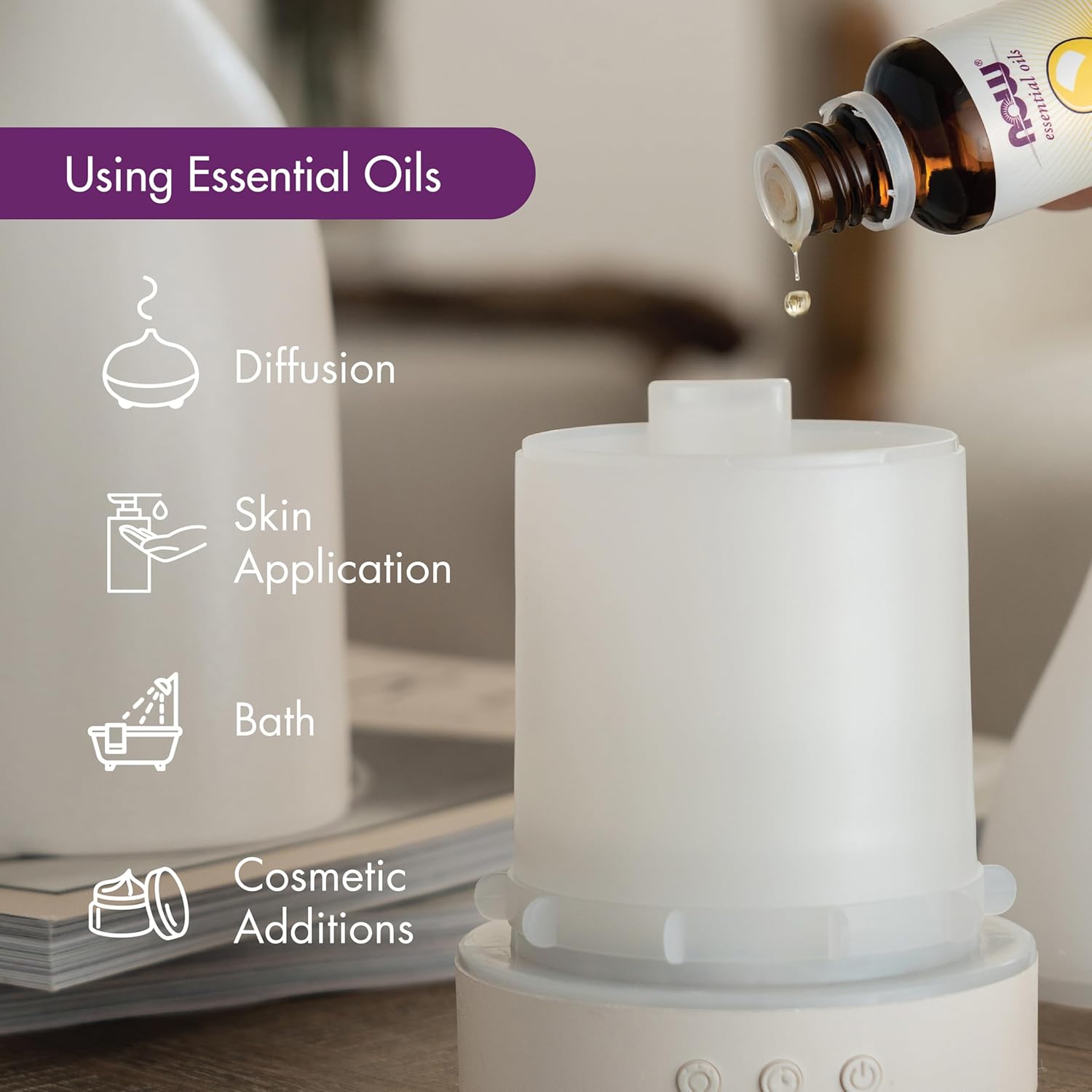 NOW Essential Oils, Ultrasonic USB Aromatherapy Oil Diffuser, Extremely Quiet, Heat Free, and Easy to Clean, Color Changing LED Diffuser