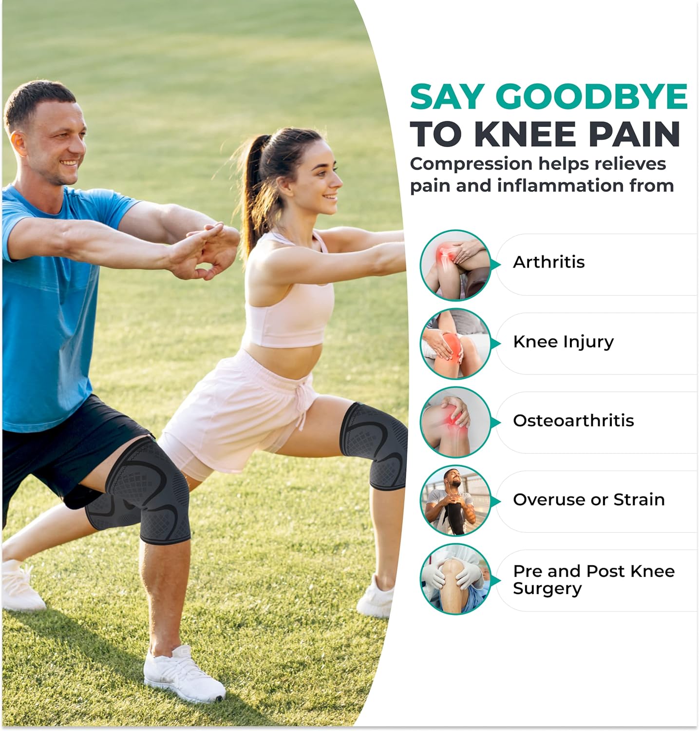 Compression Knee Brace for Women & Men - 2 Pack Knee Brace for Women Running Knee Pain, Knee Support Compression Sleeve, Workout Sports Knee Braces for Meniscus Tear ACL & Arthritis Pain Relief