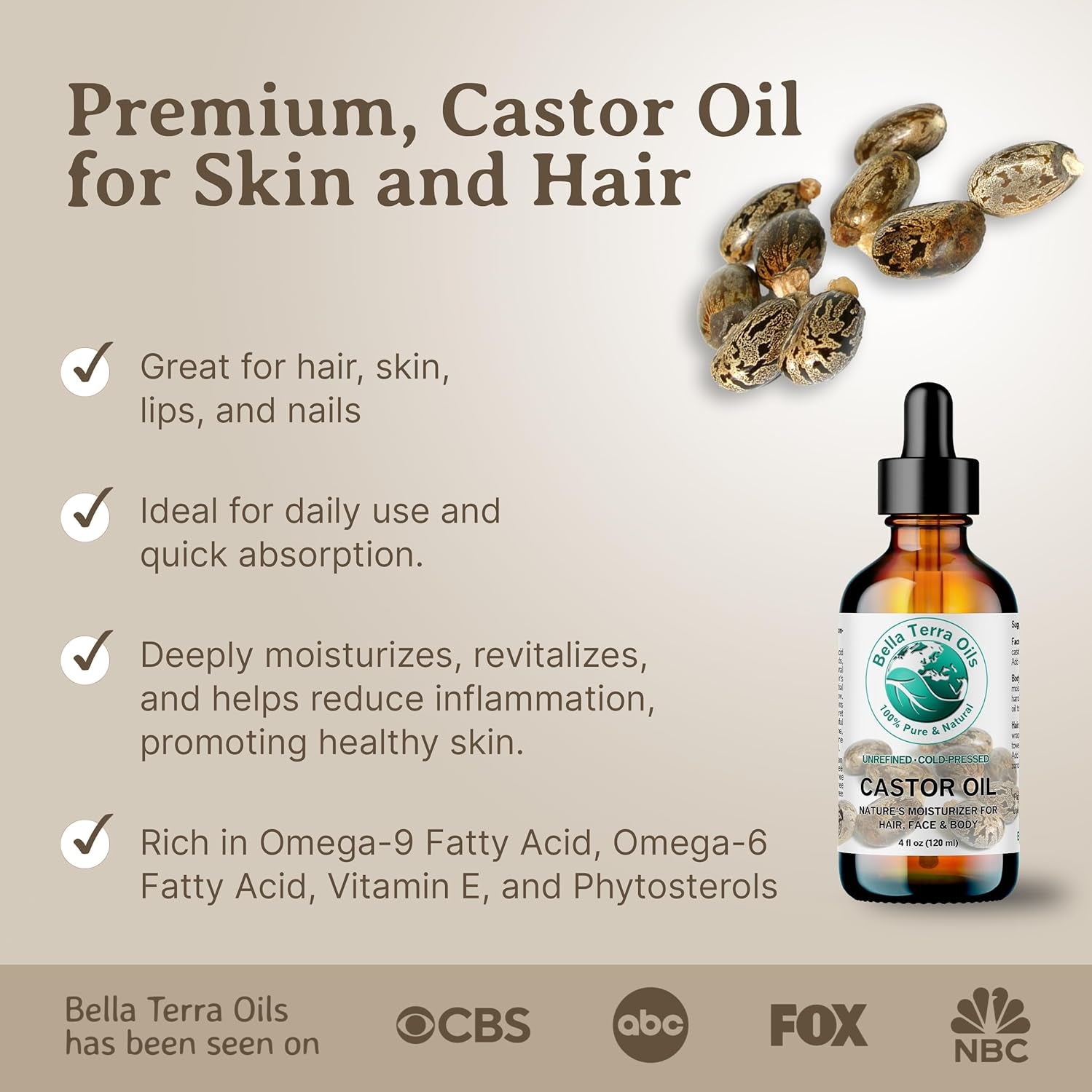 - Organic Castor Oil 16 Oz - a Nutrient-Dense Experience, Packed with Minerals & Omega-9 Fatty Acids, Elevate Your Beauty Regimen